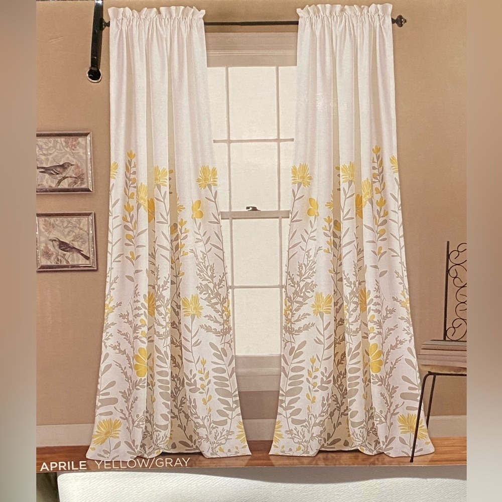 Lush Decor Half Moon Aprile Yellow Insulated Window Two Curtain Panels 52"x84" - Picture 6 of 11